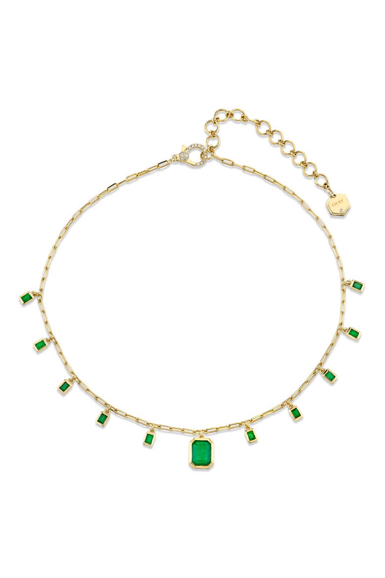 Emerald Baguette Drop Choker Necklace, Main, color, GOLD