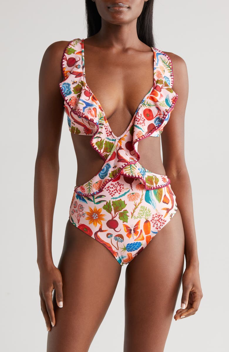 FARM Rio Bright Farm Cutout One-Piece Swimsuit, Main, color, 