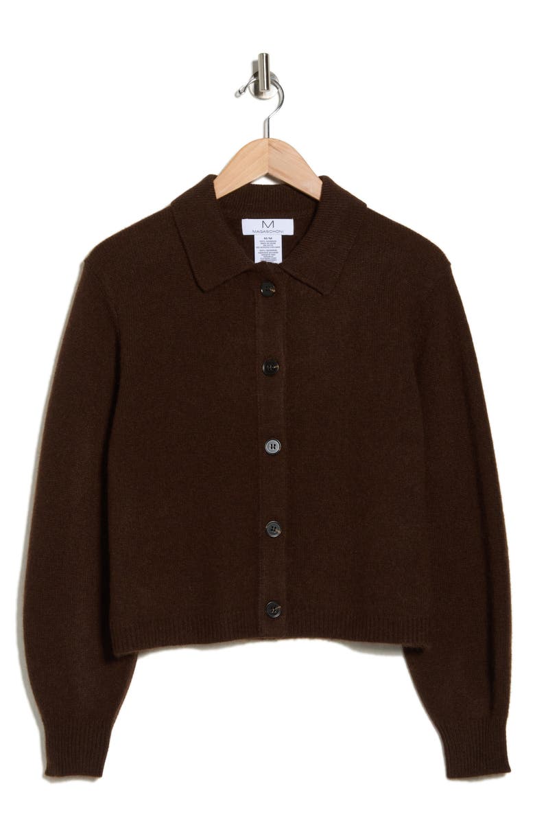 Magaschoni Cashmere Polo Cardigan, Alternate, color, Midnight Brown