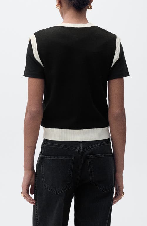 Mango Knitted Waistcoat With Contrast Piping Black In Black