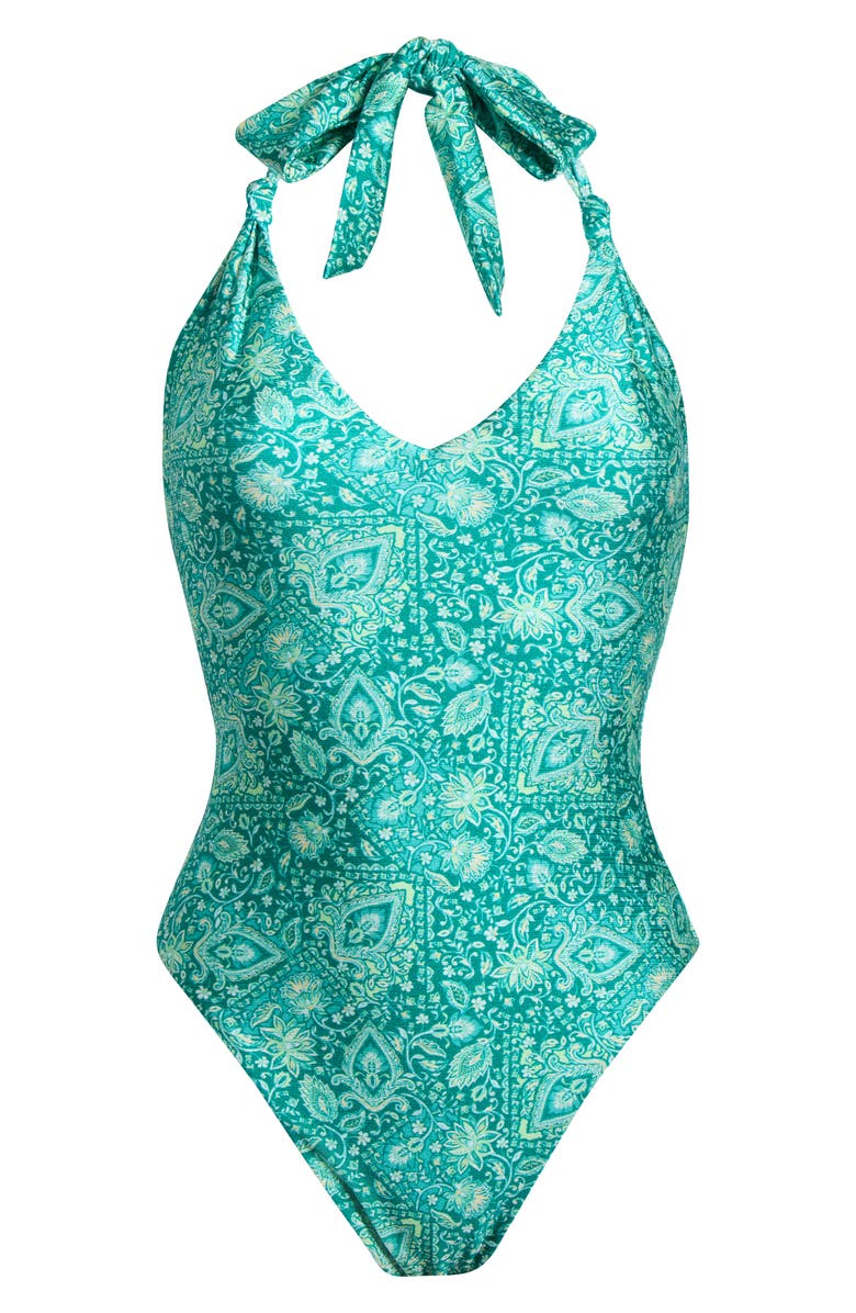 Kulani Kinis Halter One-Piece Swimsuit, Alternate, color, Emerald Aura