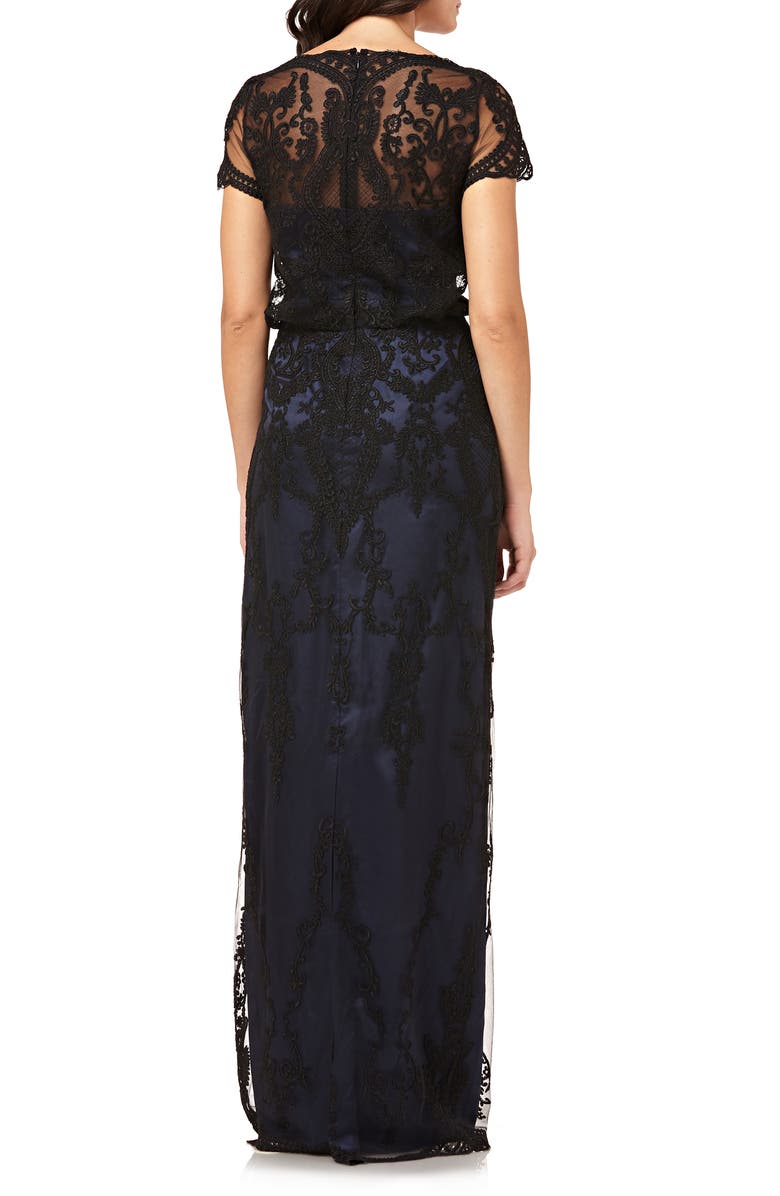 JS Collections Scallop Embroidered Blouson Evening Dress, Alternate, color,