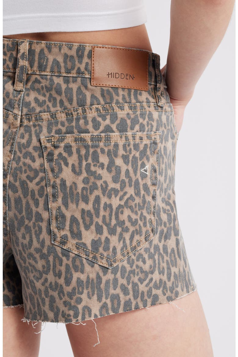 Cheetah Print Denim Cutoff Shorts, Alternate, color, KHAKI