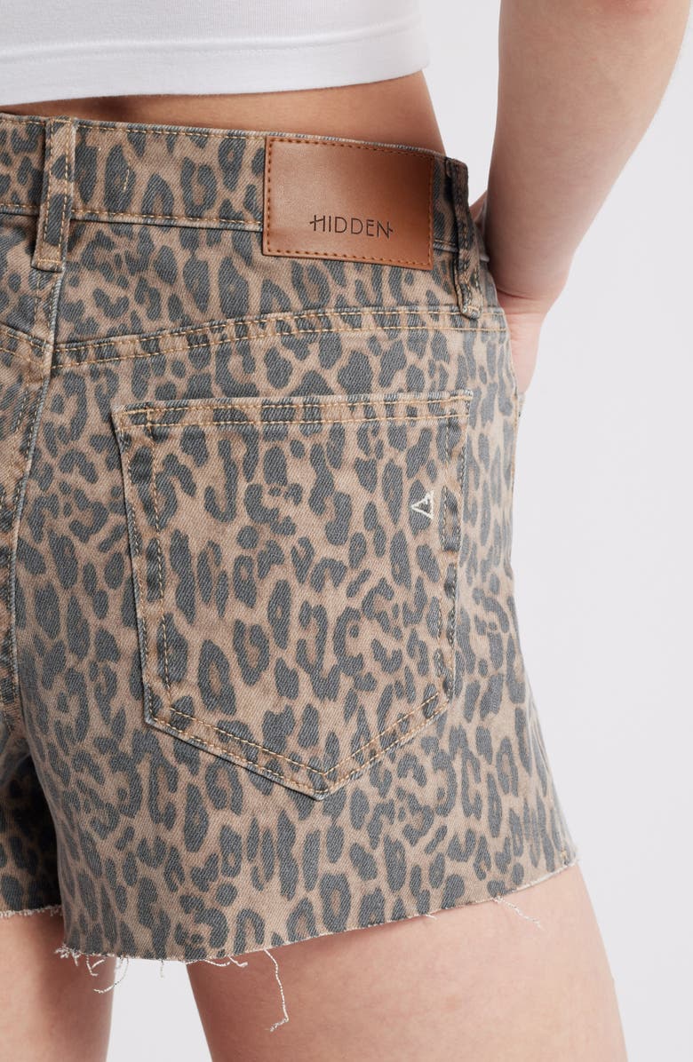 HIDDEN JEANS Cheetah Print Denim Cutoff Shorts, Alternate, color, Khaki
