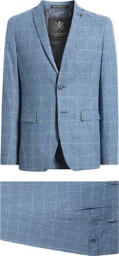 John Varvatos Star USA Varick Slim Fit Blue Glen Check Wool & Cotton Blend Suit