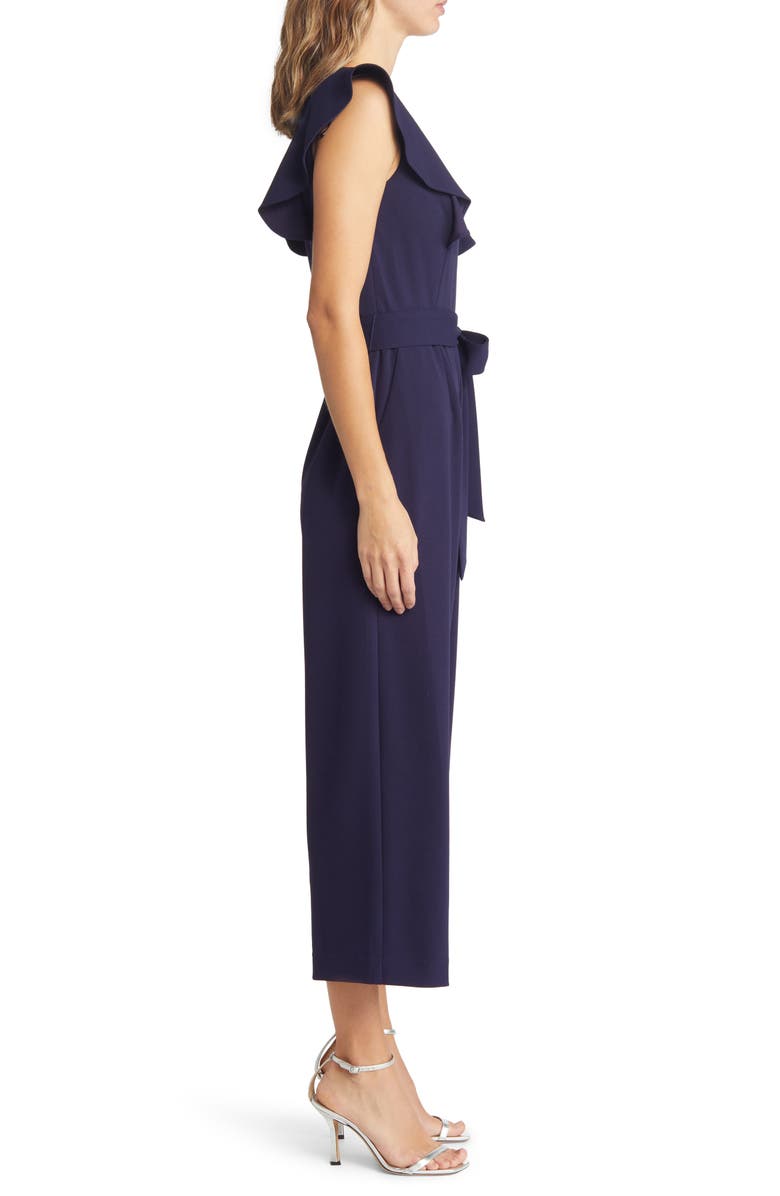 Tahari ASL Ruffle Tie Waist Scuba Crepe Crop Jumpsuit, Alternate, color, 