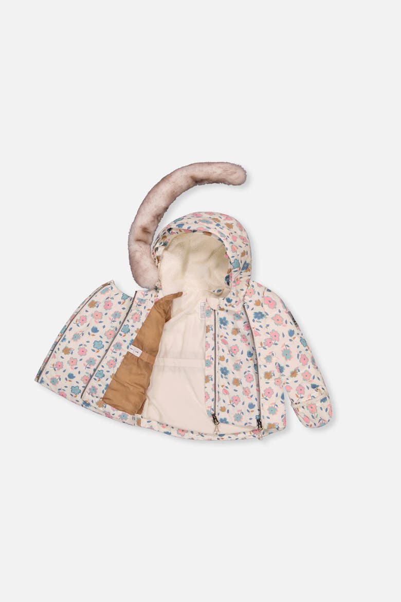 Floral Two Piece Coat Pants & Neckwarmer Snowsuit, Alternate, color, White with Floral Print