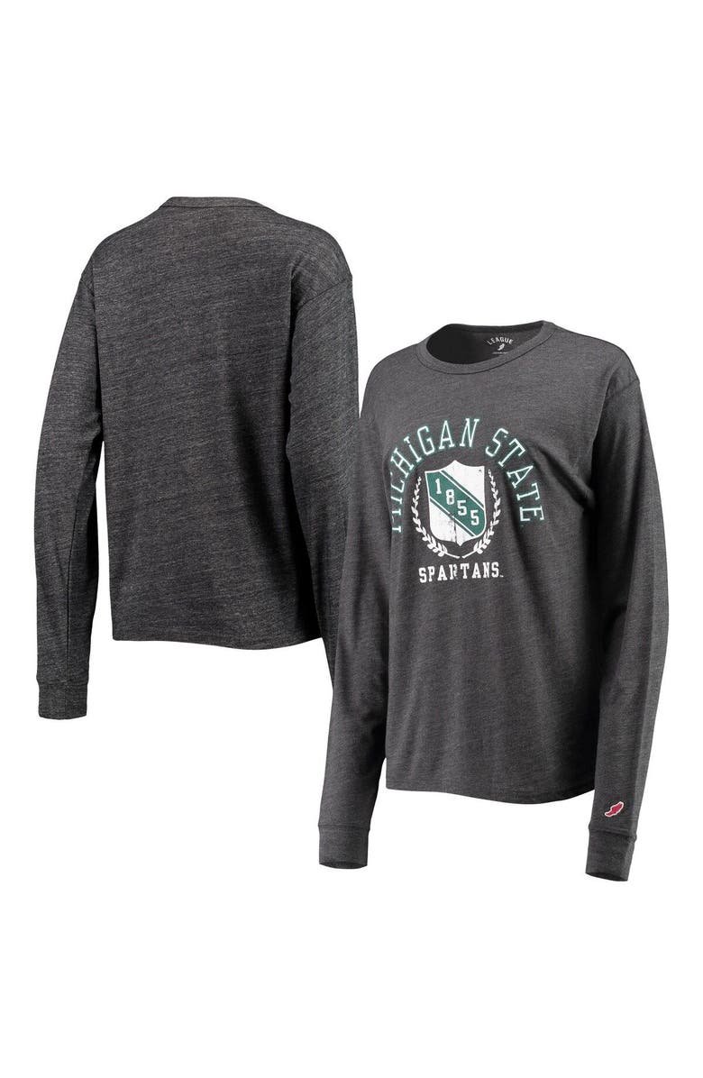 LEAGUE COLLEGIATE WEAR Women's League Collegiate Wear Heathered Black Michigan State Spartans Seal Victory Falls Oversized Tri-Blend Long Sleeve T-Shirt, Main, color, 