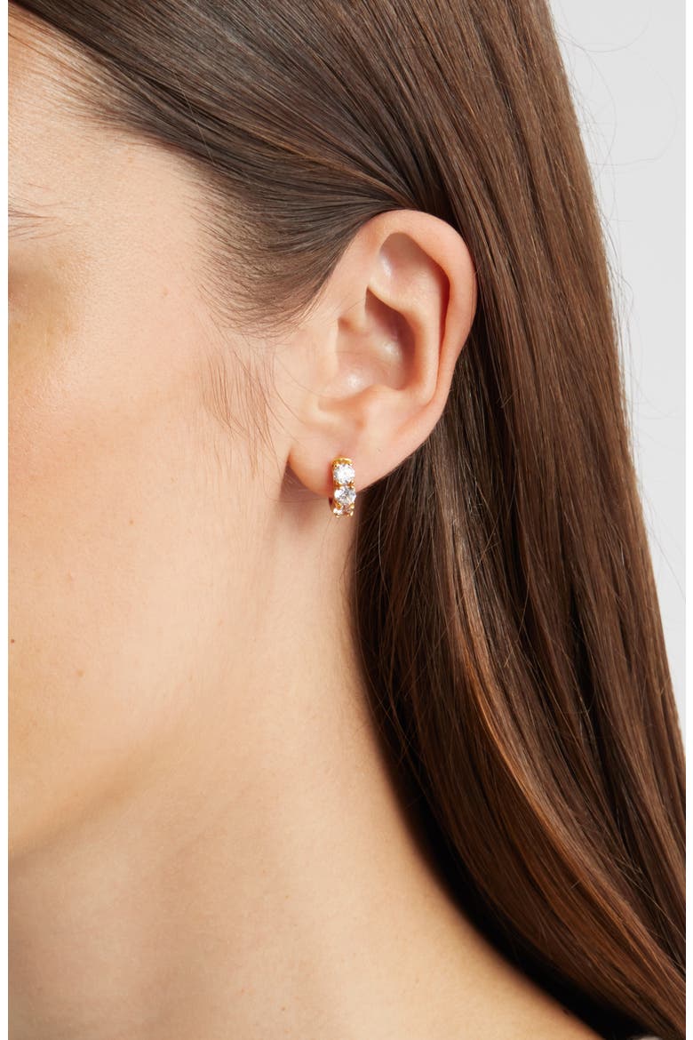 Chubby Cubic Zirconia Huggie Hoop Earrings, Alternate, color, CLEAR- GOLD