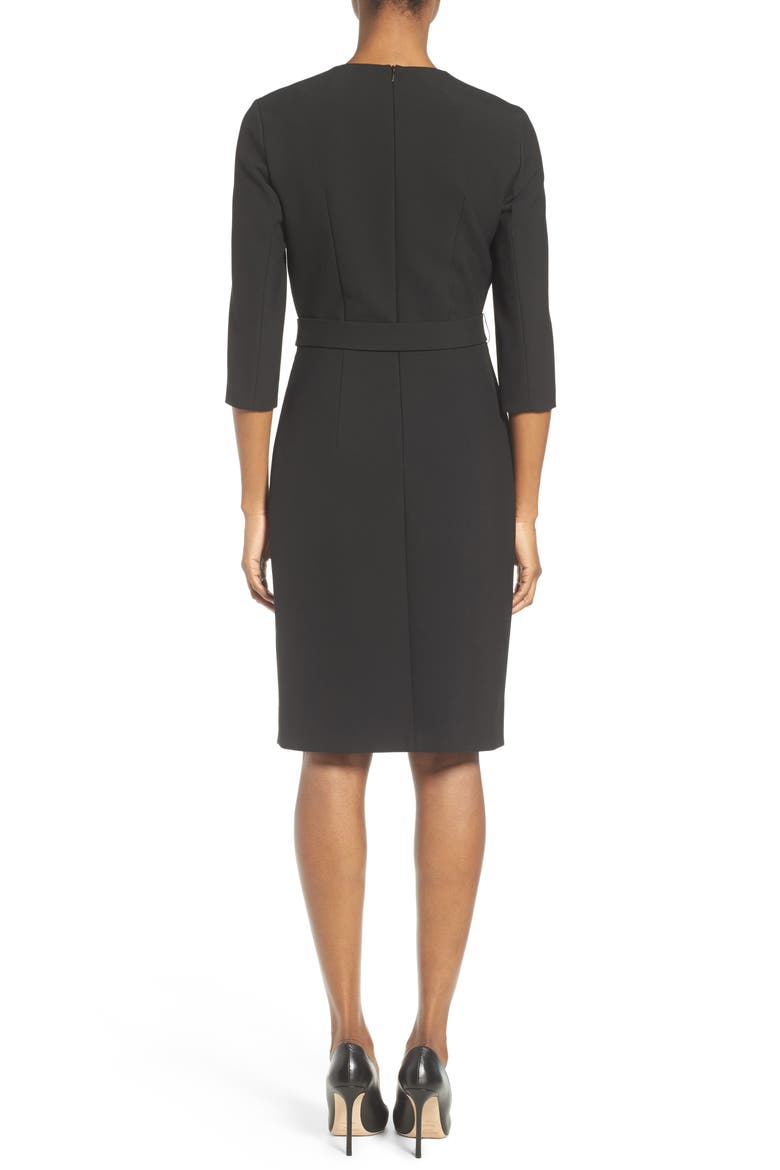 Dylea Belted Faux Wrap Sheath Dress, Alternate, color, BLACK