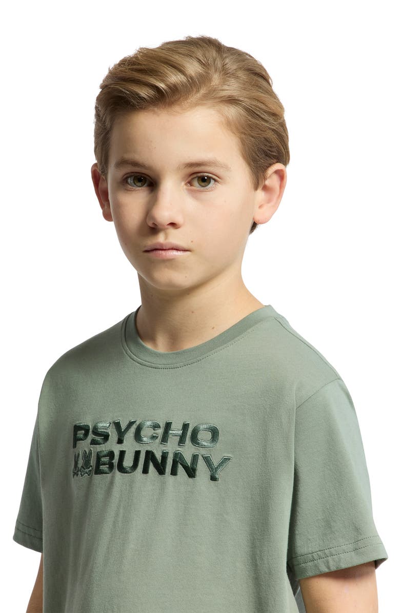 Psycho Bunny Kids' Berni Embroidered Wordmark Cotton Graphic T-Shirt, Alternate, color, Sea Spray