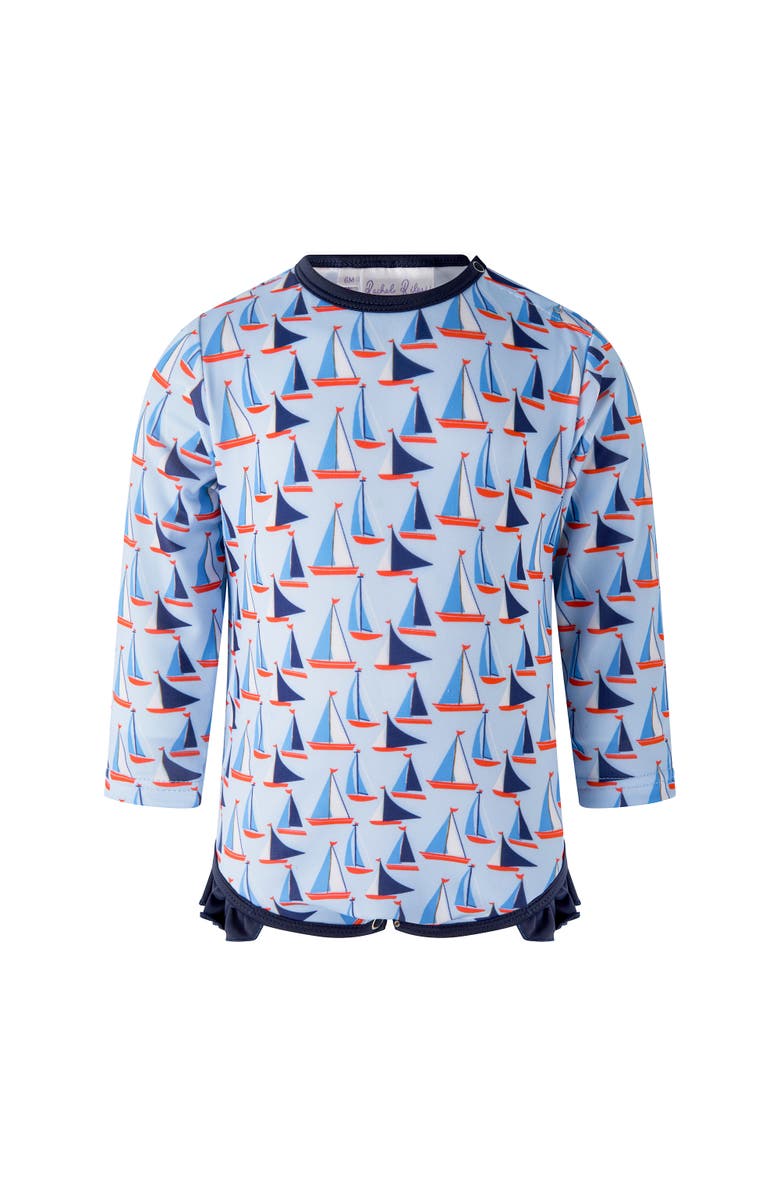 Rachel Riley Sailboat Frill Rashguard, Main, color, Blue