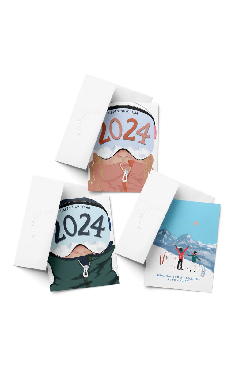 Ramus & Co Holiday Winter Card Pack (3ct, Assorted) Bluebird Day, Guy Skier, Girl Skier, Main, color, Multi-Pack