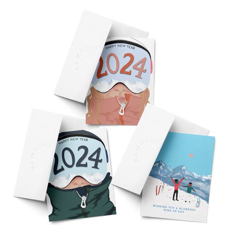 Holiday Winter Card Pack (3ct, Assorted) Bluebird Day, Guy Skier, Girl Skier