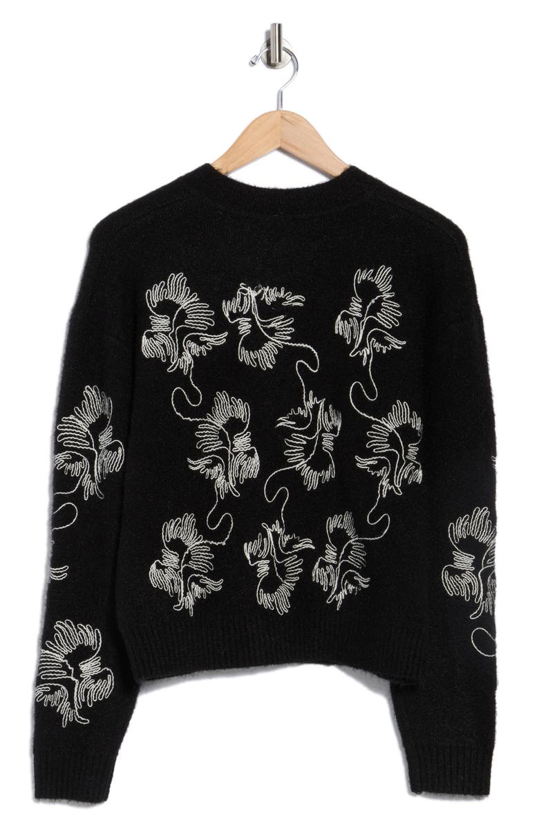 T Tahari Embroidered Full Zip Cardigan, Alternate, color, Black/ Ivory