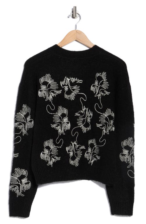 T Tahari Embroidered Full Zip Cardigan In Black