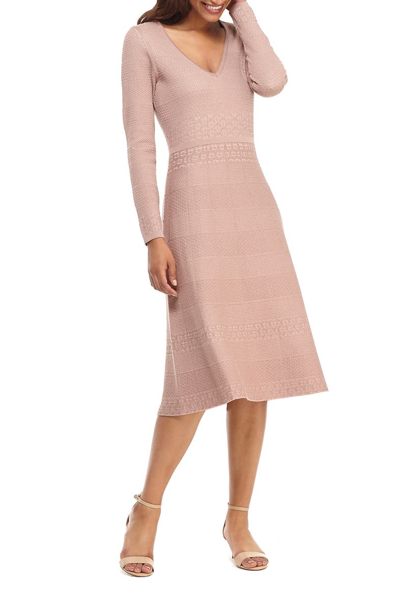 Heidi Mixed Stitch Long Sleeve Sweater Dress, Alternate, color, BLUSH