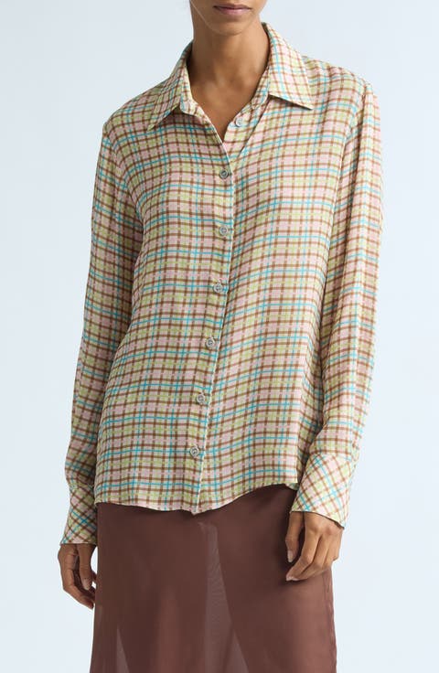 Lottie Check Crepe Button-Up Shirt
