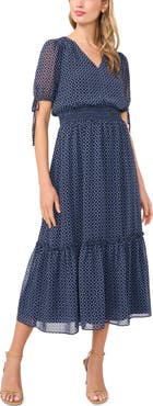 CeCe Geo Print Smock Waist Midi Dress