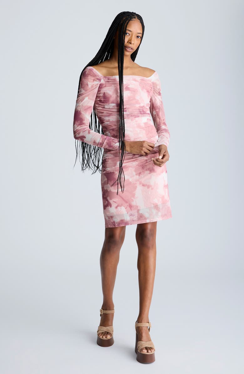 Kenneth Cole Long Sleeve Ruched Minidress, Alternate, color, Vintage Rose Multi