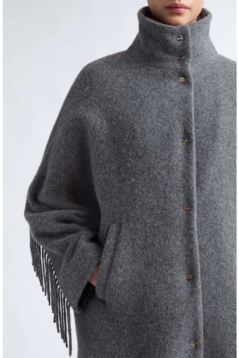 Fringed Alpaca, Nylon & Wool Jacket with Ultralight Bib Inset, Alternate, color, 9487 CHARCOAL