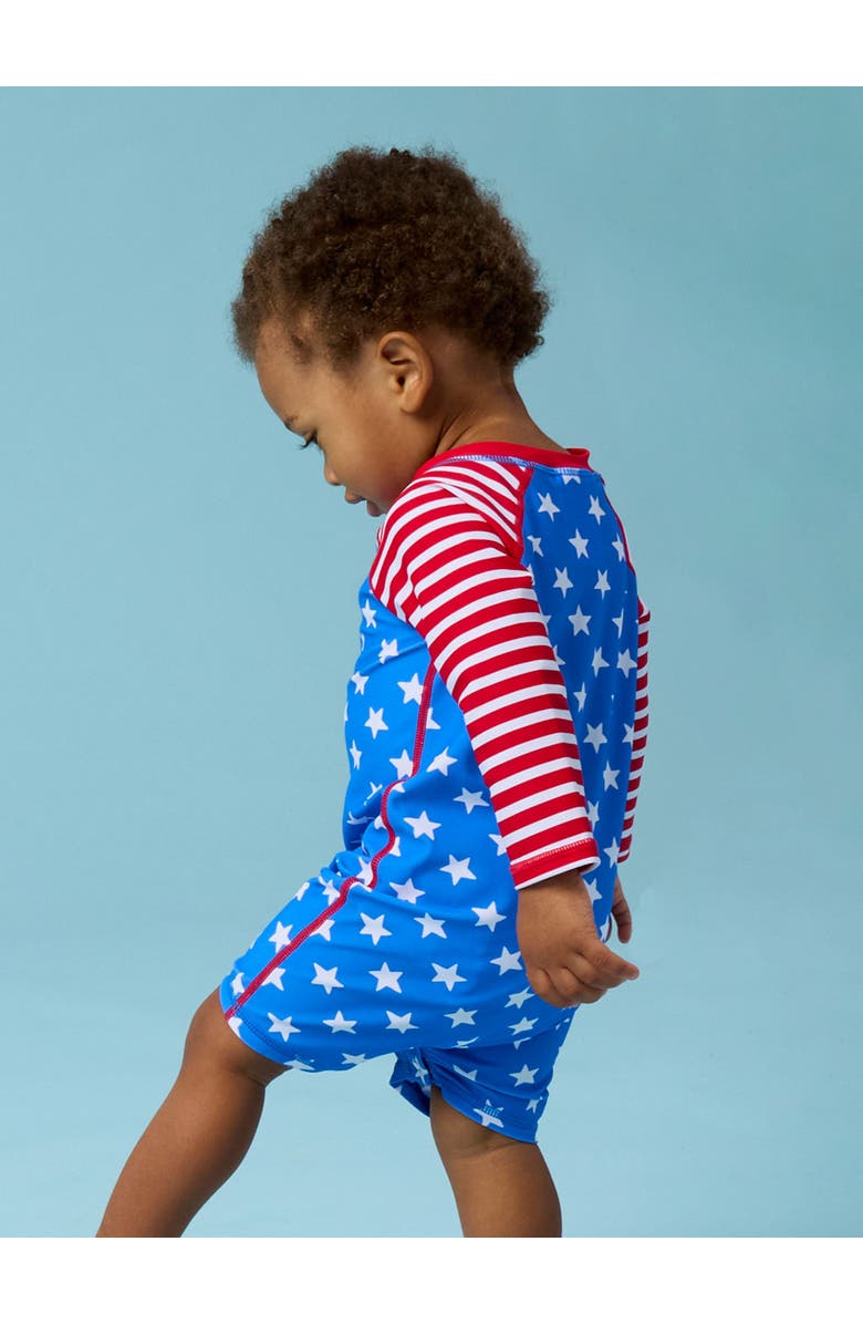 RuggedButts Boys Long Sleeve One Piece Rash Guard, Alternate, color, Stars & Stripes