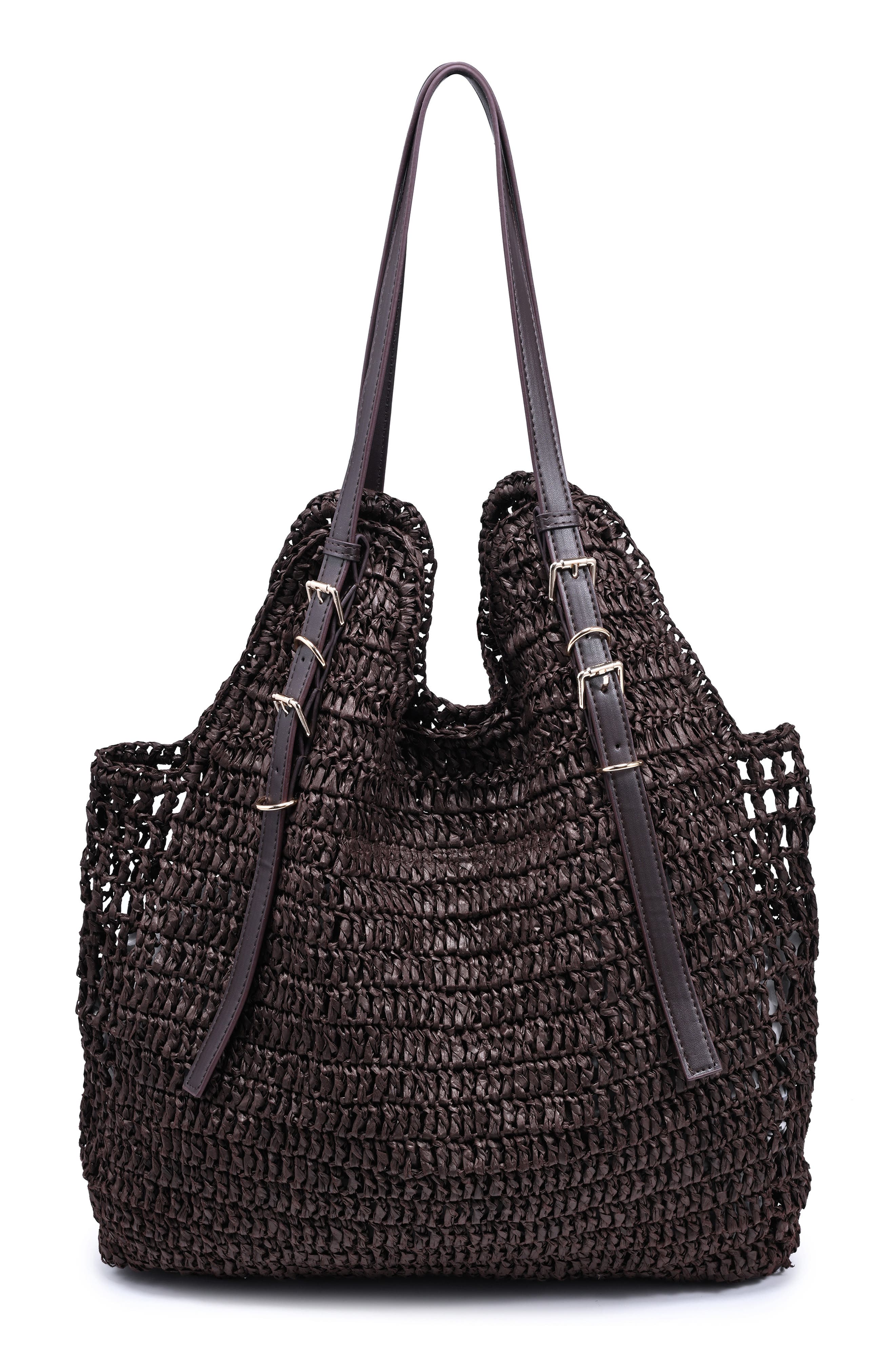 MODA LUXE Straw Tote, Alternate, color, Coffee