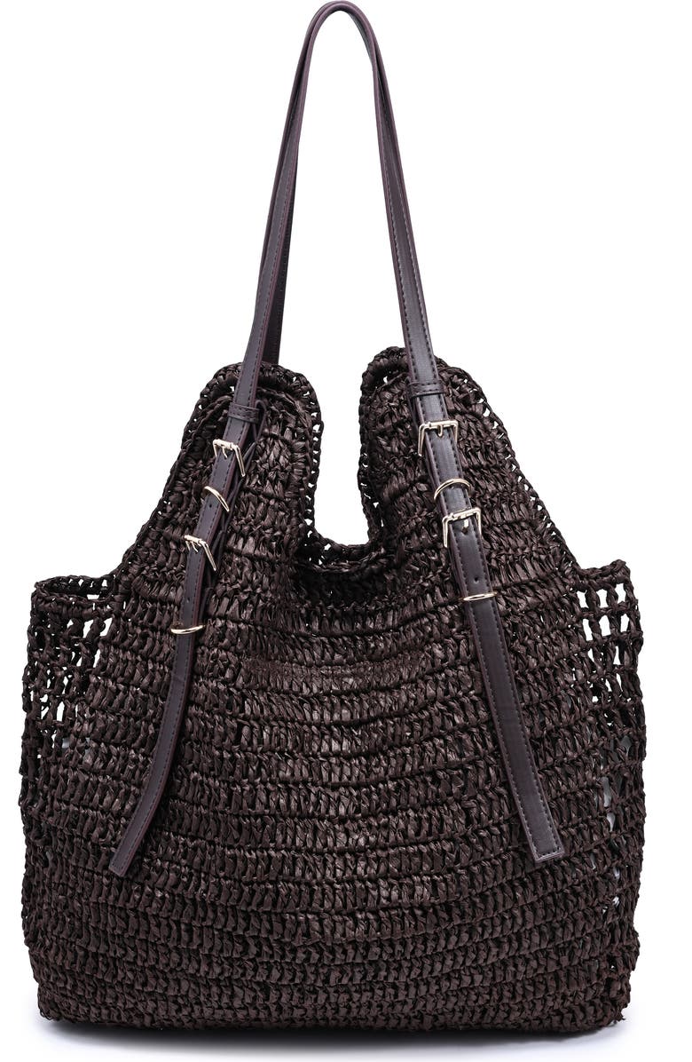 MODA LUXE Straw Tote, Alternate, color, Coffee