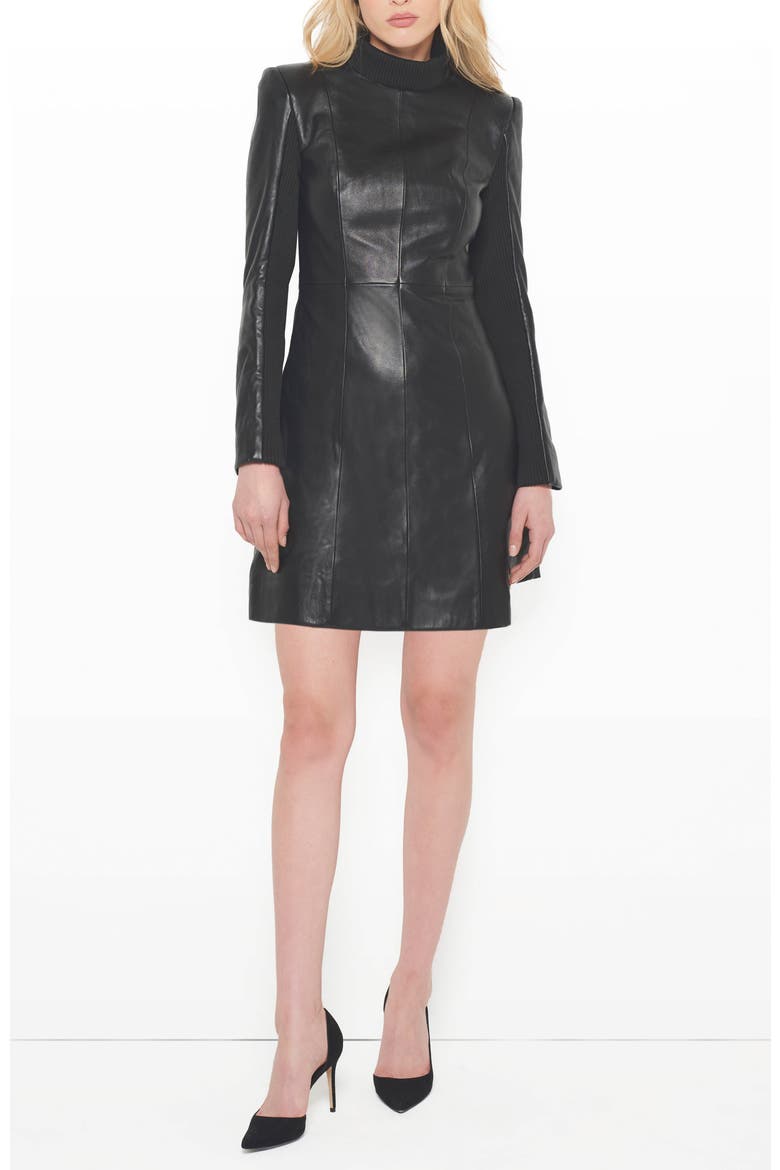 The Lbd Upcycled Leather Dress, Main, color, Black