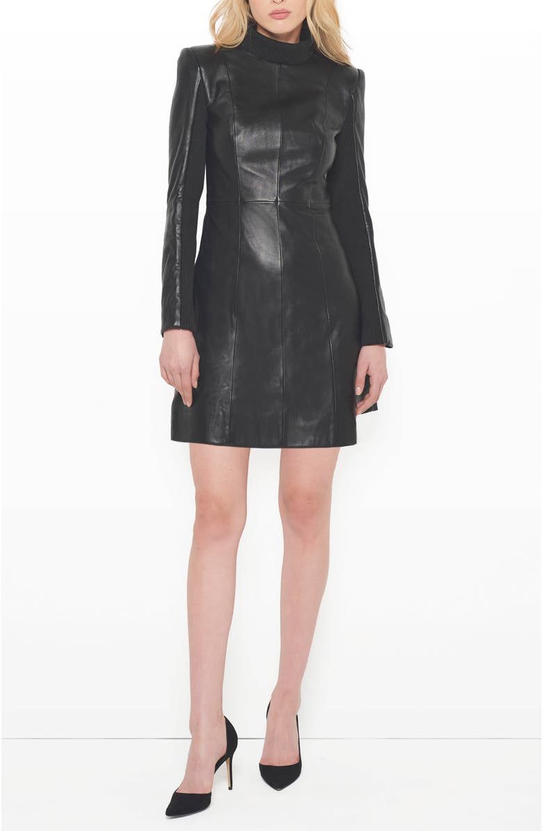 AS by DF The Lbd Upcycled Leather Dress, Main, color, Black