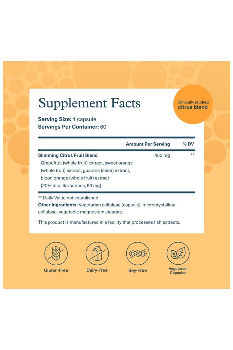 Slimming Citrus Fruit Vegan Health Supplement with Chromium 60 Vegetarian Capsules, Alternate, color, None
