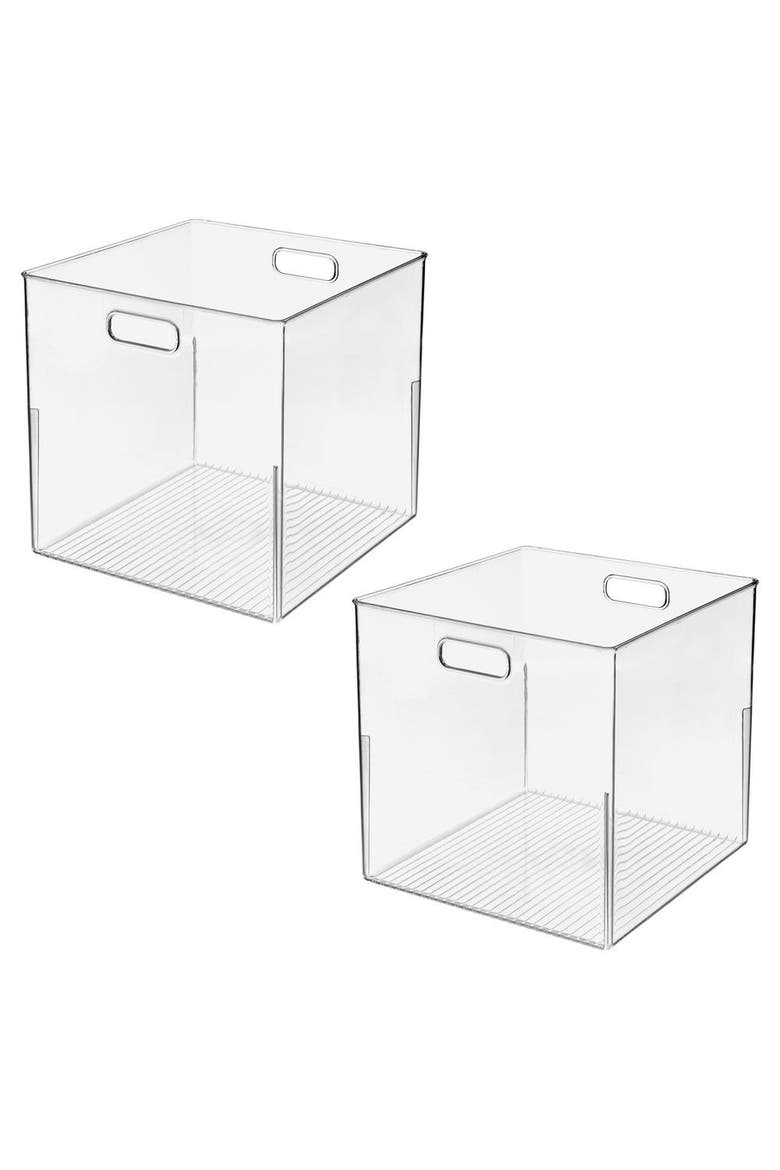Linus Large Cube Storage Bin with Handles, Set of 2, Clear, Main, color, Clear