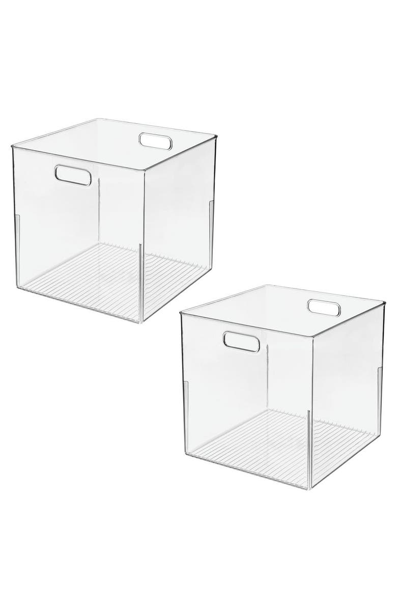iDesign Linus Large Cube Storage Bin with Handles, Set of 2, Clear, Main, color, Clear