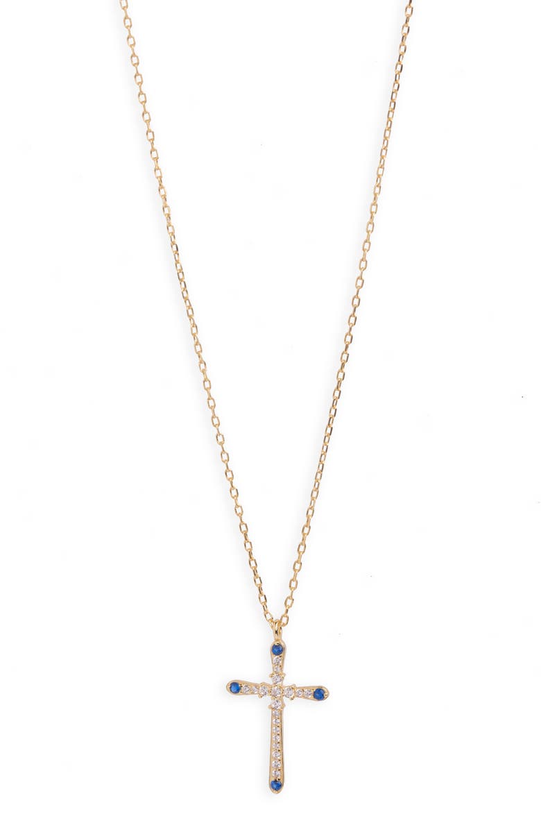Argento Vivo Sterling Silver Cubic Zirconia Cross Pendant Necklace, Main, color, Gold/ Blue