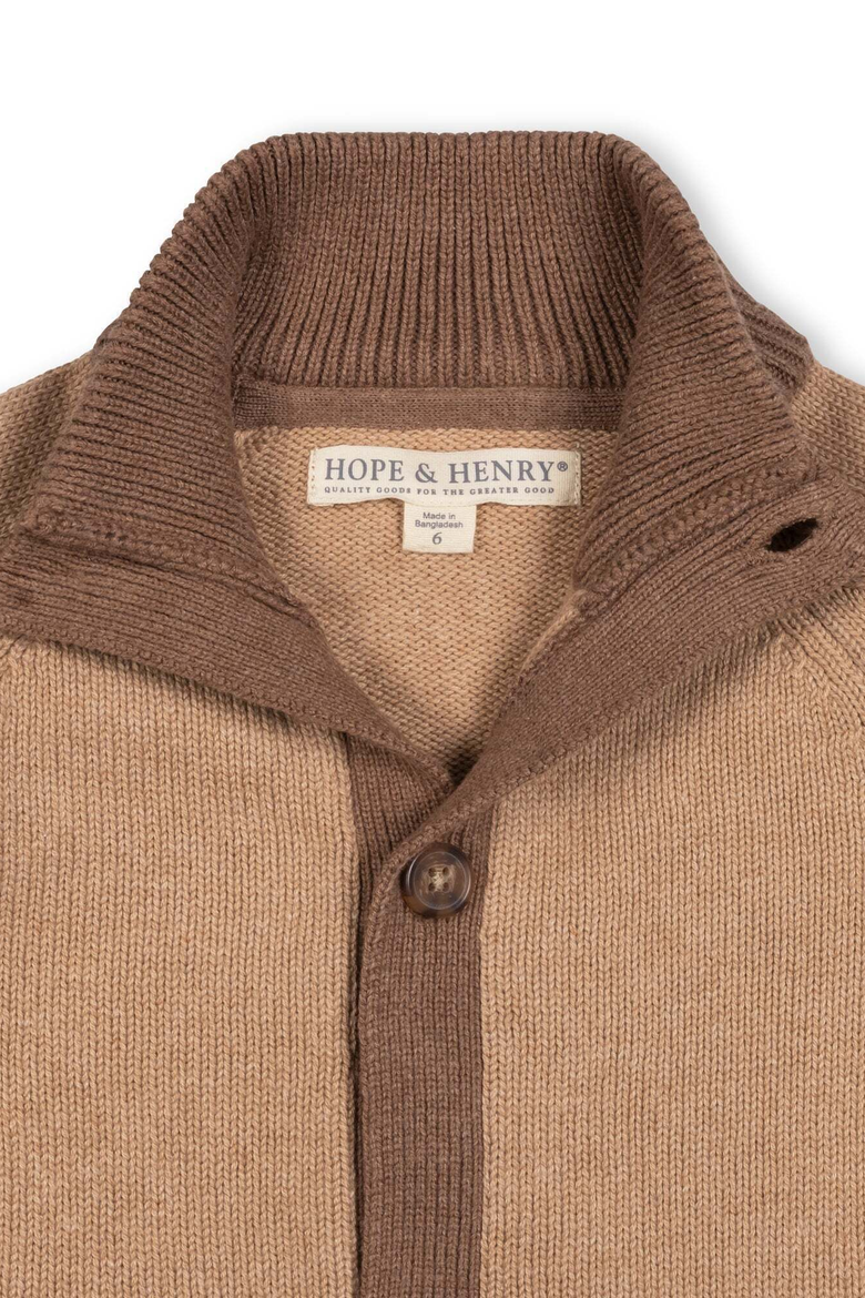 Kids' Organic Cotton Mock Neck Cardigan, Alternate, color, Camel and Cinnamon Heather