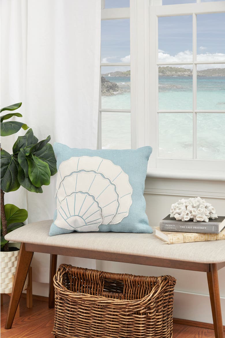 Scallop Shell Blue Burlap Accent Throw Pillow 18" x 18", Alternate, color, Blue