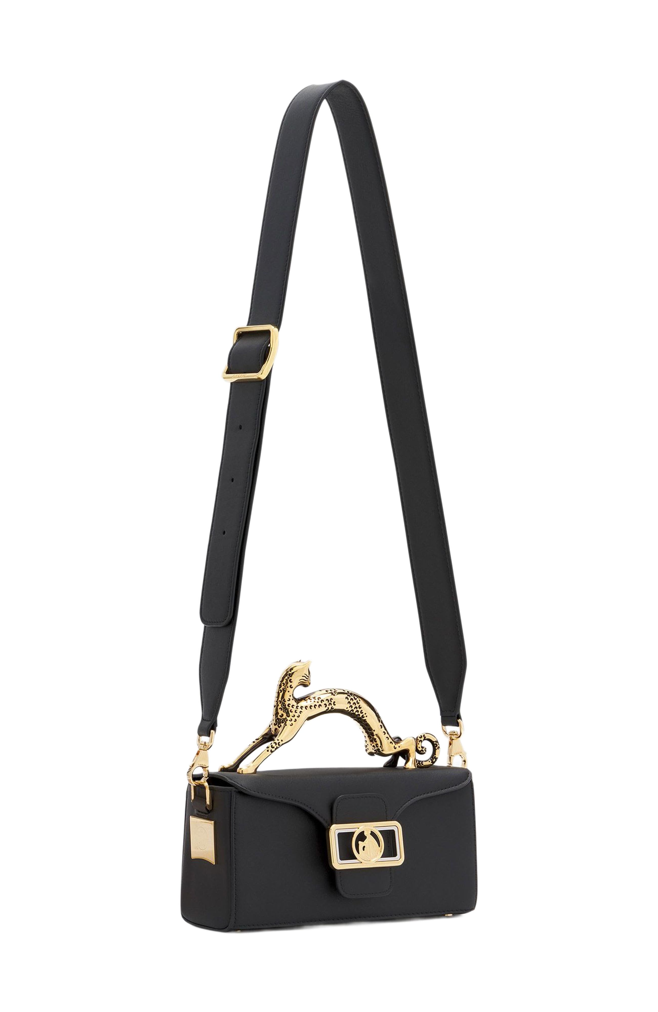 Lanvin Nano Pencil Cat Leather Bag, Alternate, color, Black