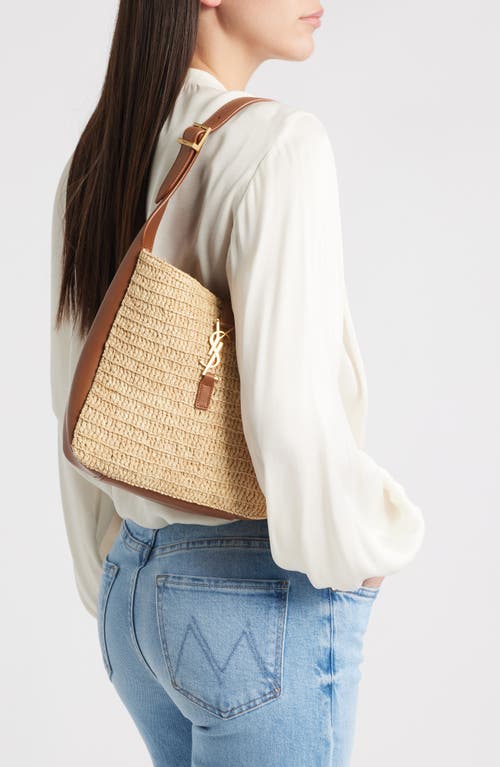Saint Laurent Le 5 À 7 Raffia & Leather Hobo Bag