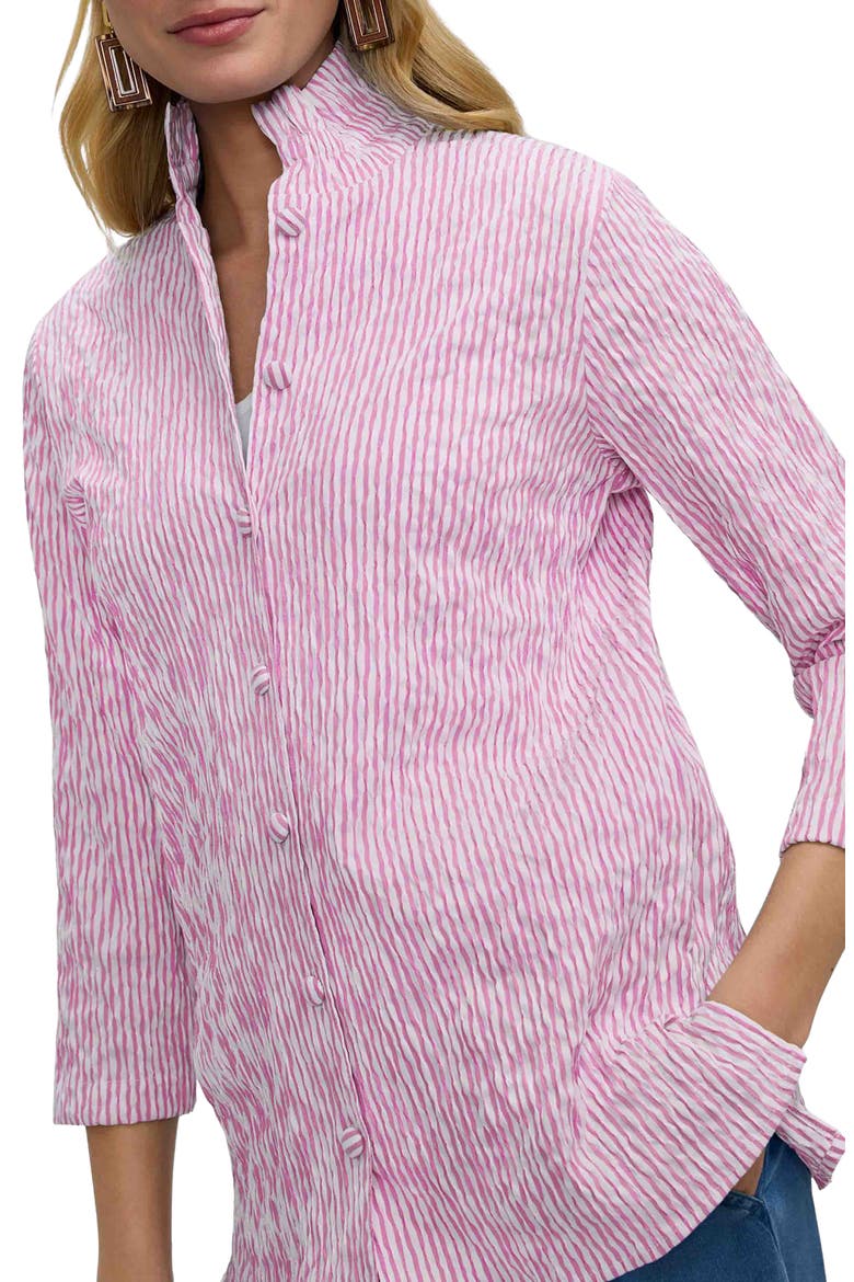 Carolina Stripe Crinkle Jacquard Button-Up Shirt, Alternate, color, PINK/ WHITE