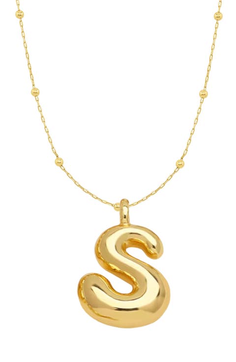 14K Gold Plated Bubble Initial Pendant Necklace