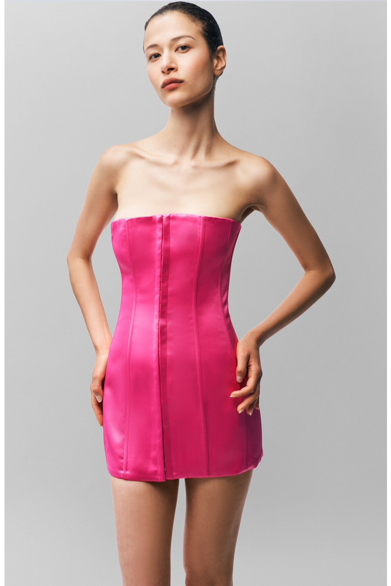 Satin Corset Dress, Alternate, color, True Pink
