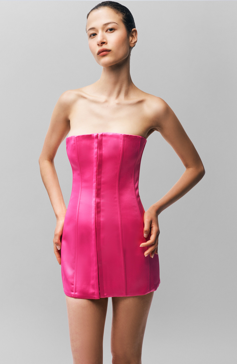 Guizio Satin Corset Dress, Alternate, color, True Pink