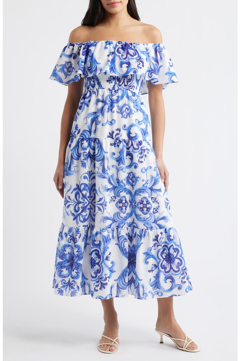 Off the Shoulder Tiered Maxi Dress, Main, color, DOLCE BLUE