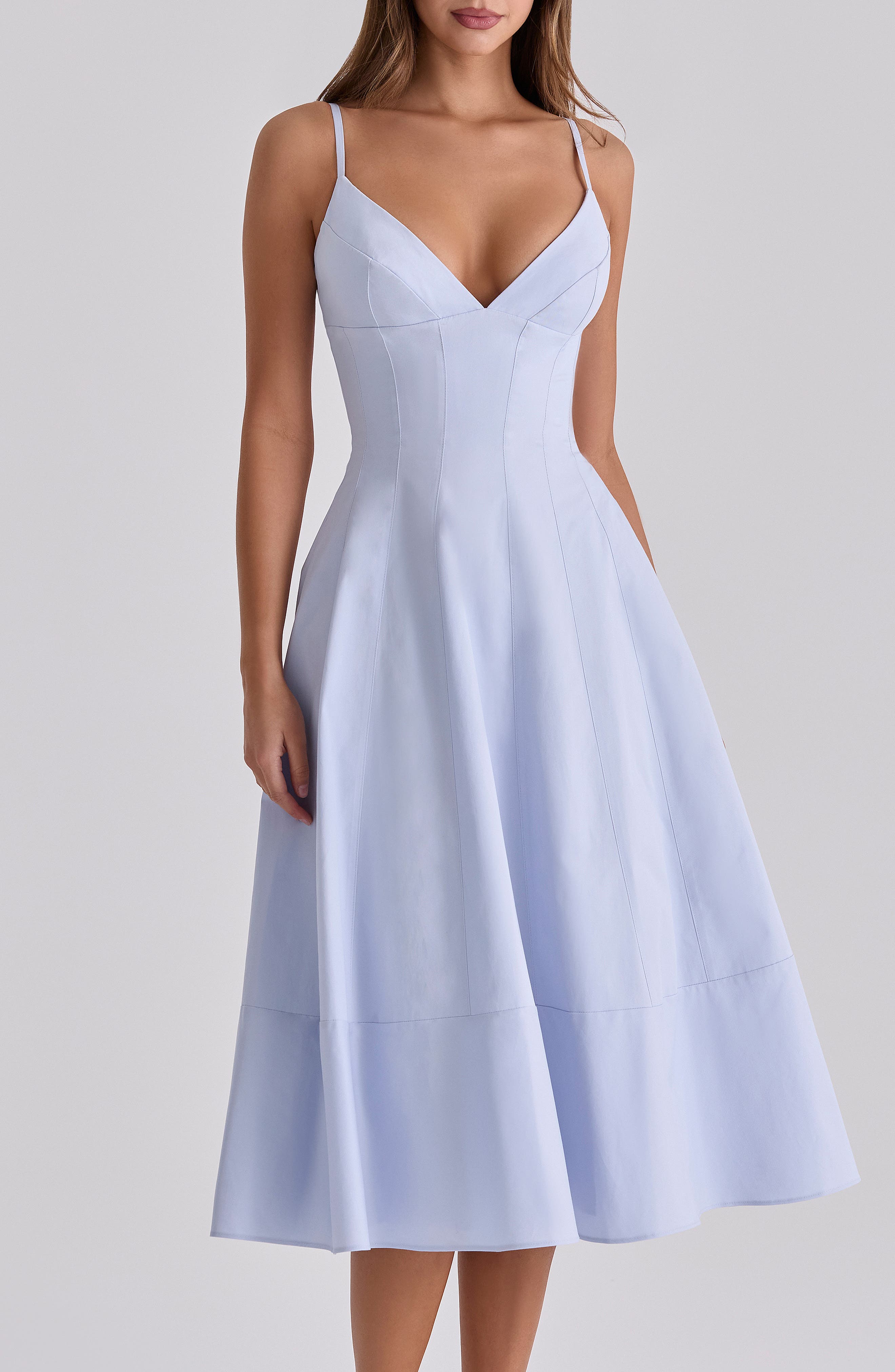 blue and white cocktail dress Short Royal Satin beautifully complementing the structured corset bodice for a flattering House OF CB Millie Bluebell