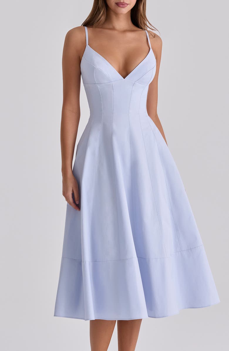 HOUSE OF CB Millie Bluebell Corset Bodice Stretch Cotton Cocktail Dress, Alternate, color, Bluebell