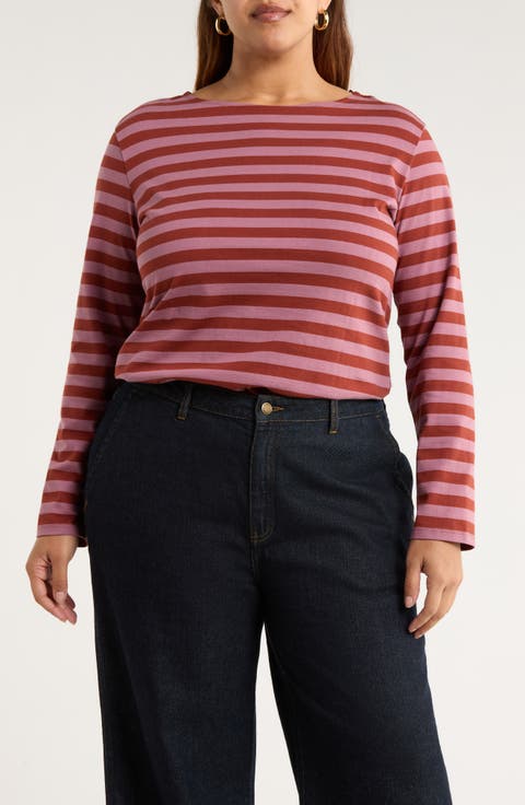 Sailor Stripe Long Sleeve Organic Cotton T-Shirt (Plus)