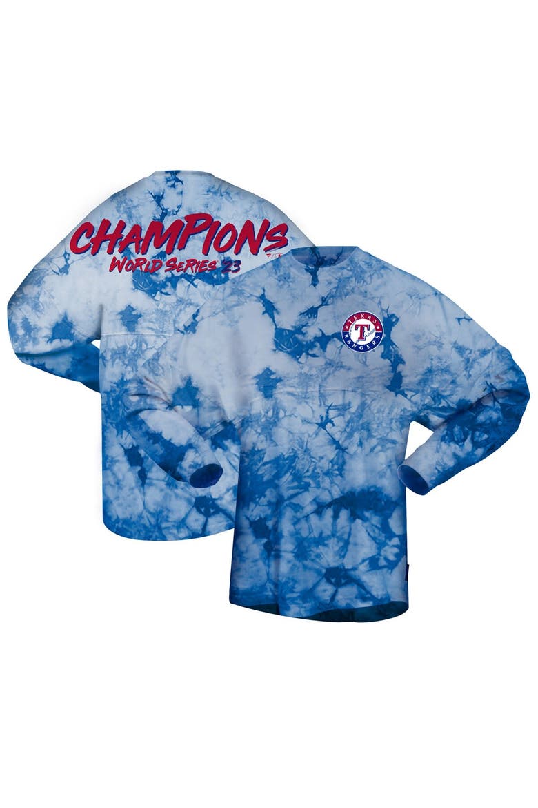 Women's Fanatics Branded Royal Texas Rangers 2023 World Series Champions Crystal-Dye Long Sleeve T-Shirt, Main, color, Royal
