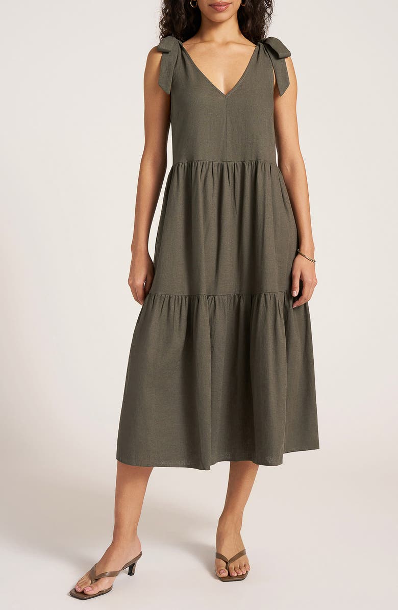 matty m. Louisa Shoulder Tie Linen Blend Sundress, Main, color, 