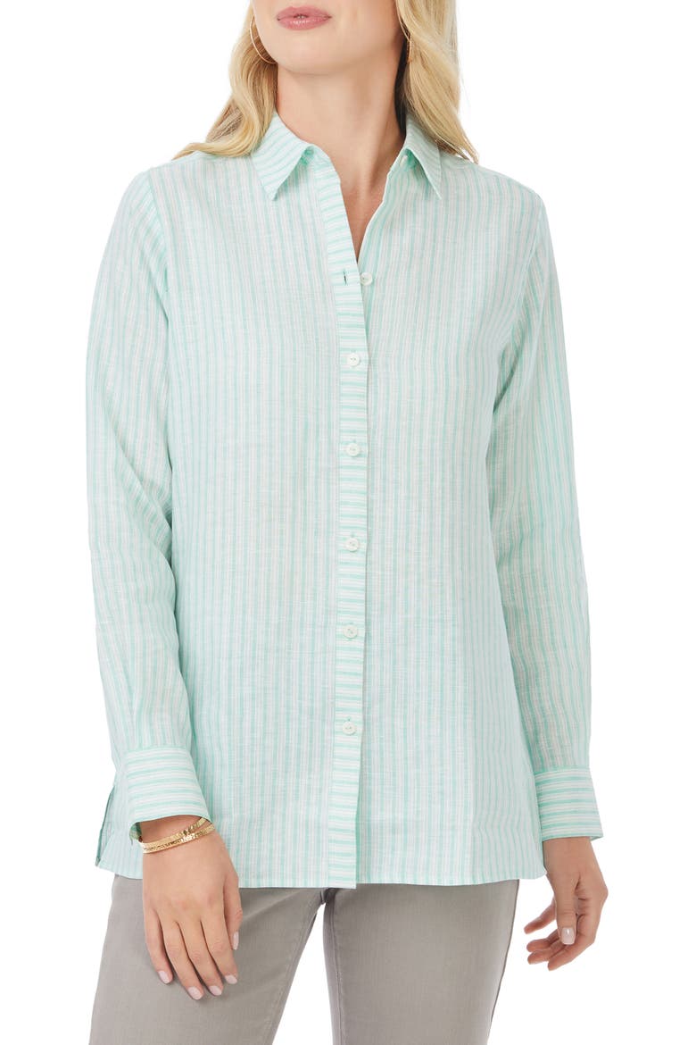 Jordan Stripe Linen Button-Up Shirt, Main, color, SEA MIST
