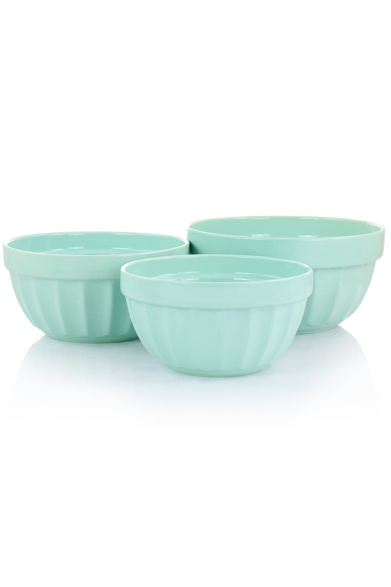 3 piece Stoneware Bowl Set, Alternate, color, Turquoise